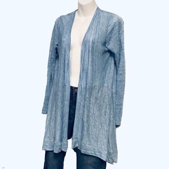 Tahari Blue Linen Duster Cardigan Sweater Petite Small - Picture 10 of 14